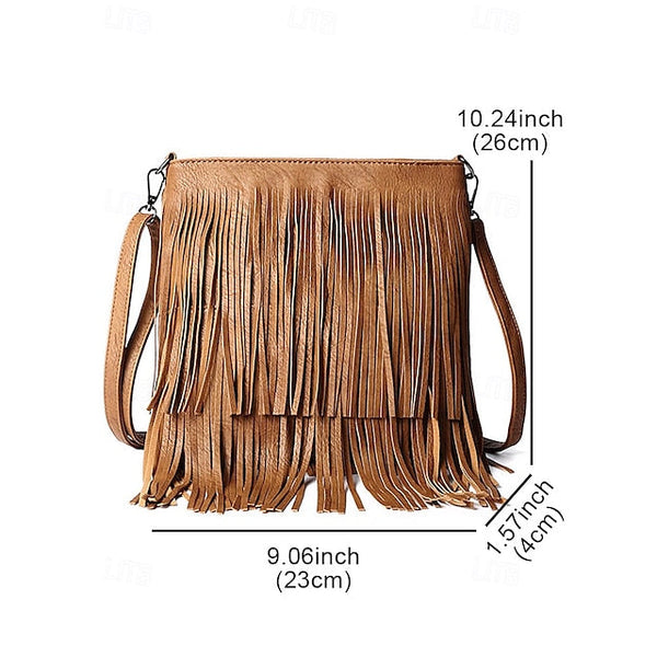- Women's Leather Bag Faux Fringe Bohemian Crossbody FashionChic