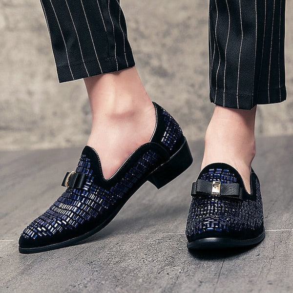 – Strap Loafers Prom and Elegant Woven Silver Men's Monk FashionChic