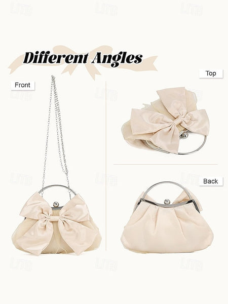 – Evening Bag Elegant Clutch Bow Satin Women's Pearl FashionChic