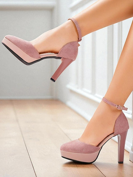 High Heel 1950s Women's Strap Burgundy Ankle Suede Platform FashionChic