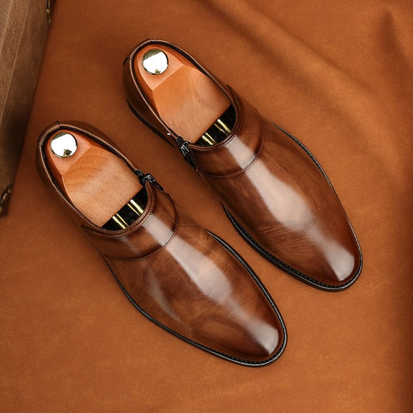 Dress Loafers Leather Brown Shoes Men's Business Slip-On FashionChic