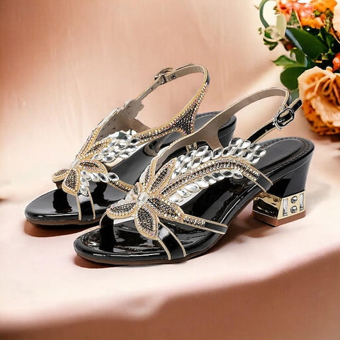 Women's Rhinestone Round Toe Sandals Party Wedding Shoes FashionChic