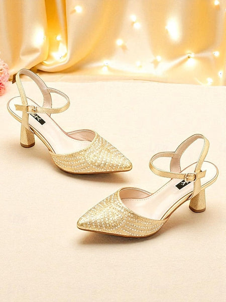 Rhinestone Women's Slingback Red Heels Pointed Toe FashionChic