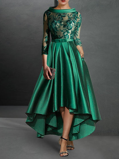 Dress Formal 3/4 Elegant Dresses A-Line Cocktail Asymmetrical FashionChic