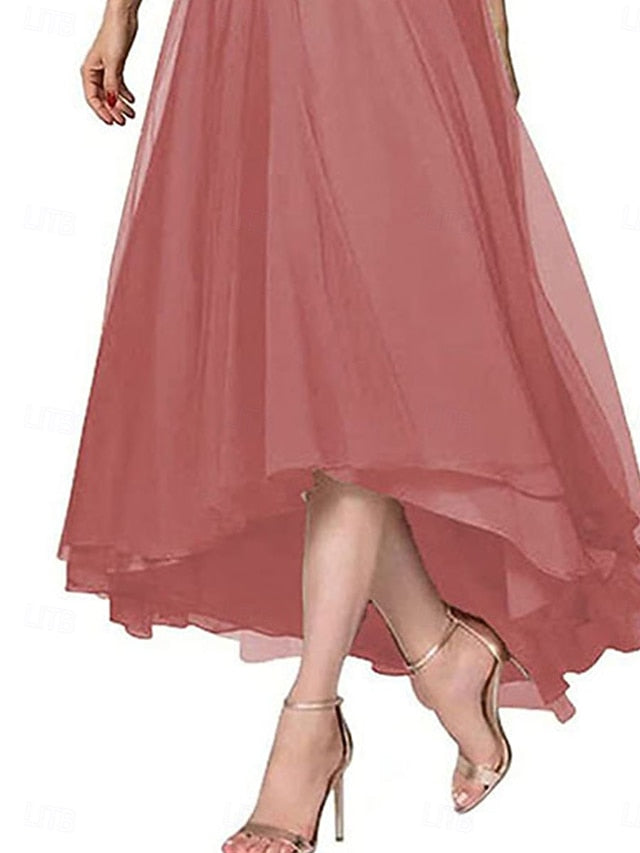 V of the Dress Neck A-Line Asymmetrical Bride Mother Elegant FashionChic