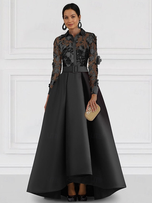A-Line Shirt Mother Dress the Bride Red Collar of Blue Elegant FashionChic