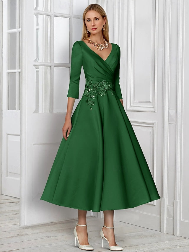 A-Line of the Dress Elegant V Neck Simple Bride Mother FashionChic