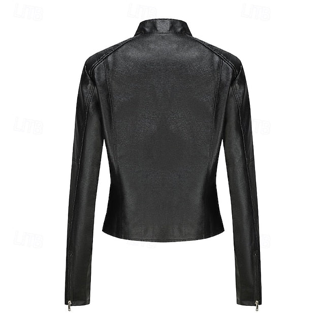 Comfortable Zipper Jacket Leather Faux Pocket Women's FashionChic