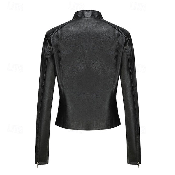 Comfortable Zipper Jacket Leather Faux Pocket Women's FashionChic