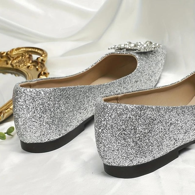 Rhinestone Silver Glitter Flats Embellished with Women's FashionChic