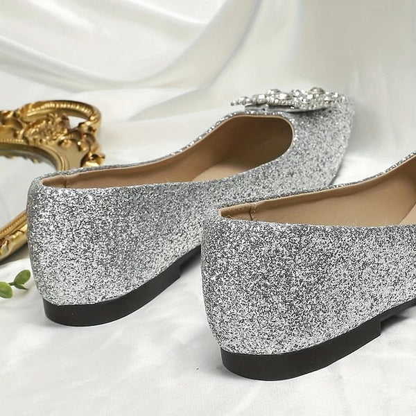 Rhinestone Silver Glitter Flats Embellished with Women's FashionChic