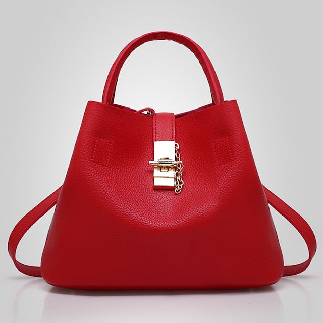 Gold Red Women's Chain with Leather Handbag Lock and Faux FashionChic