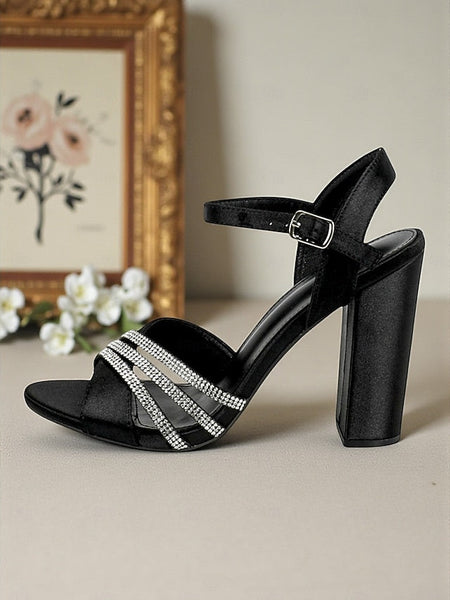 Black Ankle Women's Sandals Block Strap Open - Heel Toe FashionChic