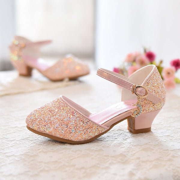 Little Princess Girls' Heels Glitters Party Rubber PU Shoes FashionChic