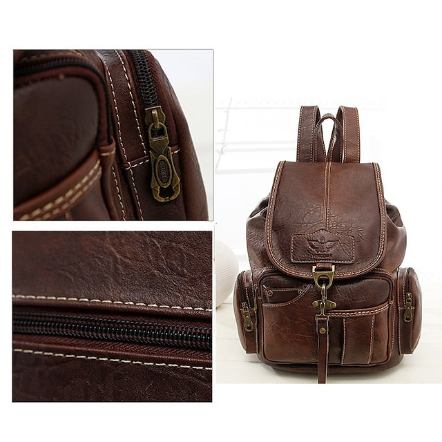 Women's with Backpack Vintage Leather Pockets Faux Multiple FashionChic