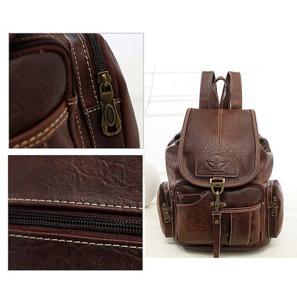 Women's with Backpack Vintage Leather Pockets Faux Multiple FashionChic