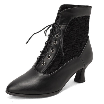 White Ankle Lace-Up Embroidered with Boots Women's Panels FashionChic