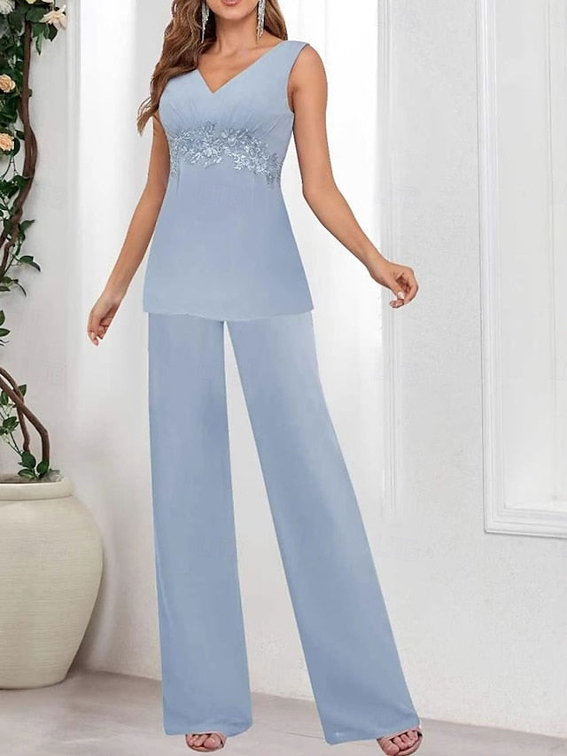 V Mother Elegant Dress Simple of Wedding the Guest Bride Piece 3 FashionChic