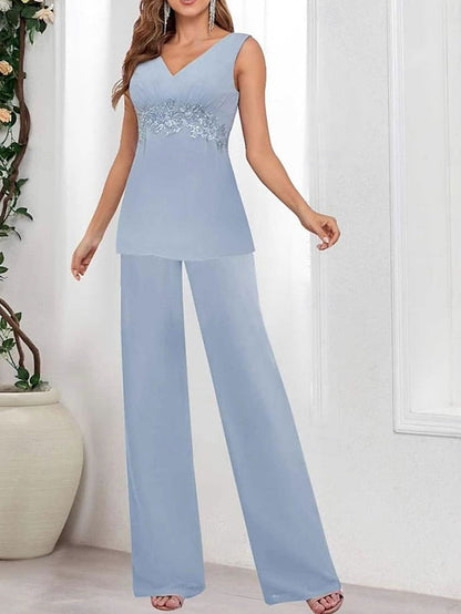 V Mother Elegant Dress Simple of Wedding the Guest Bride Piece 3 FashionChic
