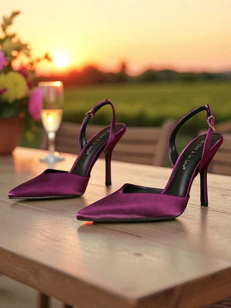 - Satin Purple Women's Elegant Pointed Heels Slingback Toe FashionChic