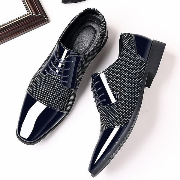 Lace-Up Faux Men's Formal Black Leather Shoes Patent Dress FashionChic