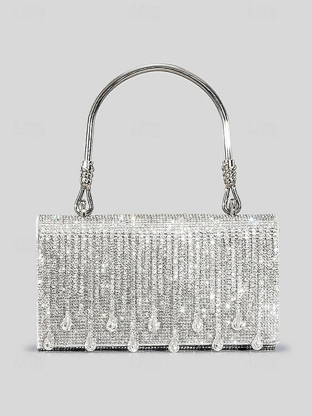 Evening Elegant with Silver Handbag Crystal Chain Women's FashionChic