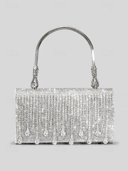 Evening Elegant with Silver Handbag Crystal Chain Women's FashionChic