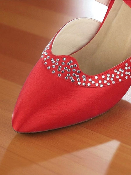 - Cross Shoes Dance Toe Ballroom Closed Red Satin Women's FashionChic