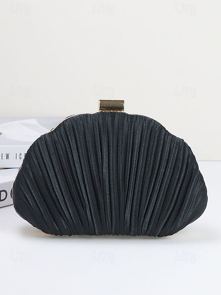 Satin Women's Evening Clutch Shell Purse Pleated FashionChic