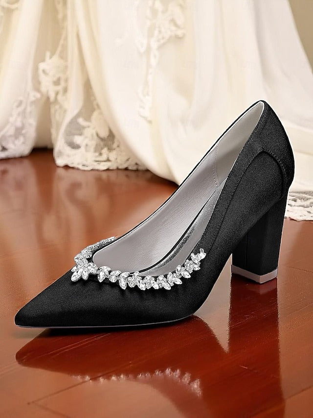 Satin Block Heel Wedding Pink Pumps Women's FashionChic