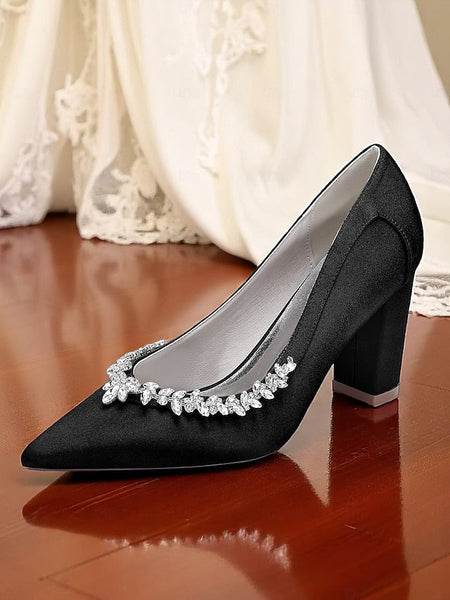 Satin Block Heel Wedding Pink Pumps Women's FashionChic