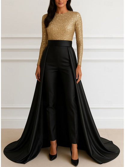 Formal Evening Gold Black Dress Elegant Gown Wedding A-Line FashionChic