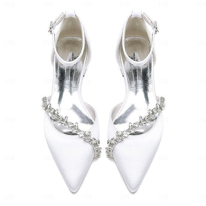Elegant Pointed Wedding Satin Women's – White Flats Toe FashionChic