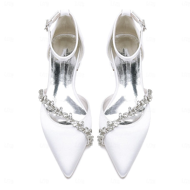 Elegant White Women's Toe Pointed Flats – Wedding Satin FashionChic