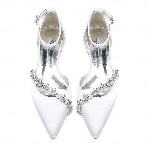 Elegant White Women's Toe Pointed Flats – Wedding Satin FashionChic