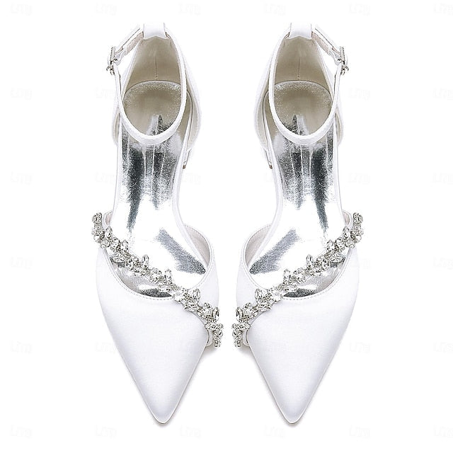 Flats White Elegant Wedding Toe Women's – Pointed Satin FashionChic