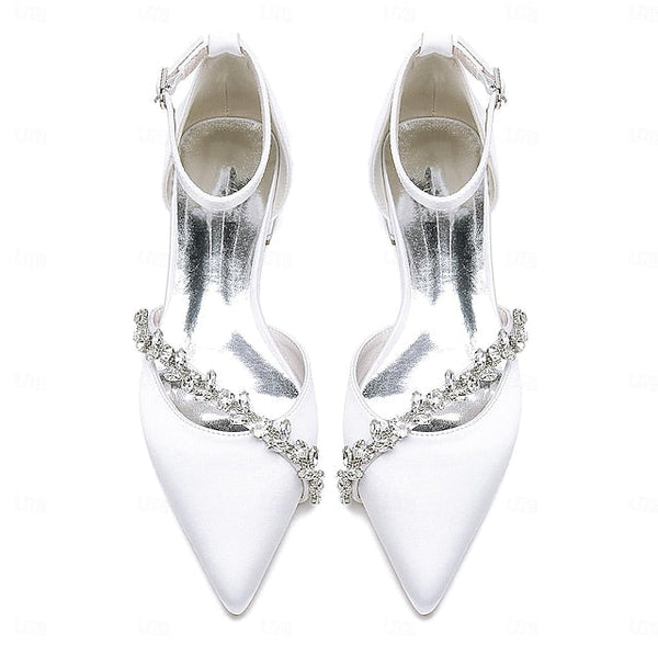 Elegant Pointed Wedding Satin Women's – White Flats Toe FashionChic