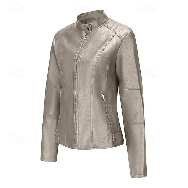 Comfortable Zipper Jacket Leather Faux Pocket Women's FashionChic