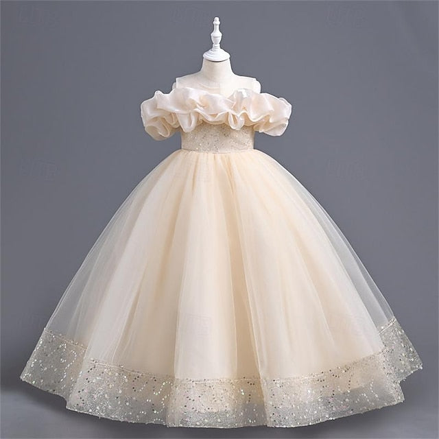 Solid Color Flower Girls' Girl Party Dress 3D FashionChic