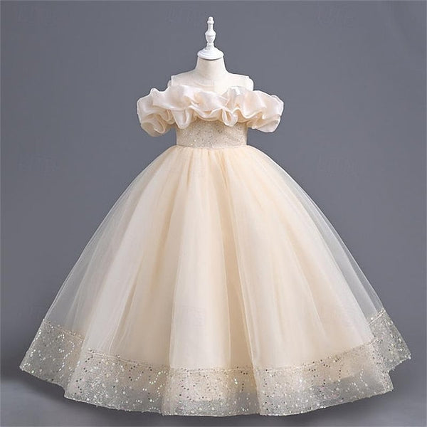 Solid Color Flower Girls' Girl Party Dress 3D FashionChic