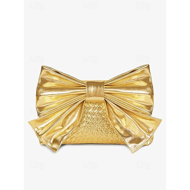 Oversized Faux Leather Bag Women's Clutch Bow with Gold FashionChic