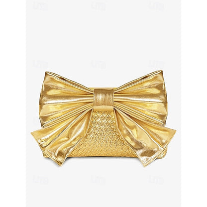Oversized Faux Leather Bag Women's Clutch Bow with Gold FashionChic
