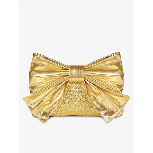 Oversized Faux Leather Bag Women's Clutch Bow with Gold FashionChic