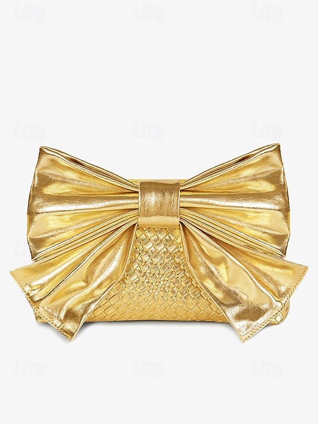 Oversized Bow with Faux Bag Women's Leather Clutch Gold FashionChic
