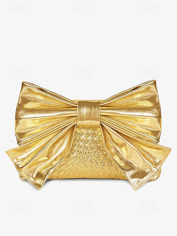 Oversized Bow with Faux Bag Women's Leather Clutch Gold FashionChic