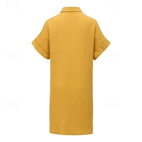 Women's Mini Dress Shirt Dress Cotton Linen Dress Fashion