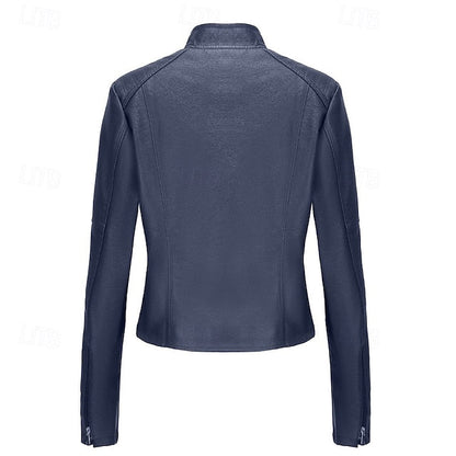 Comfortable Zipper Jacket Leather Faux Pocket Women's FashionChic