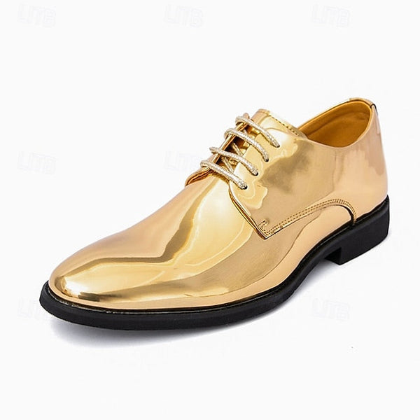 for Shiny Shoes Leather Men Sleek Gold – Patent Lace-Up FashionChic