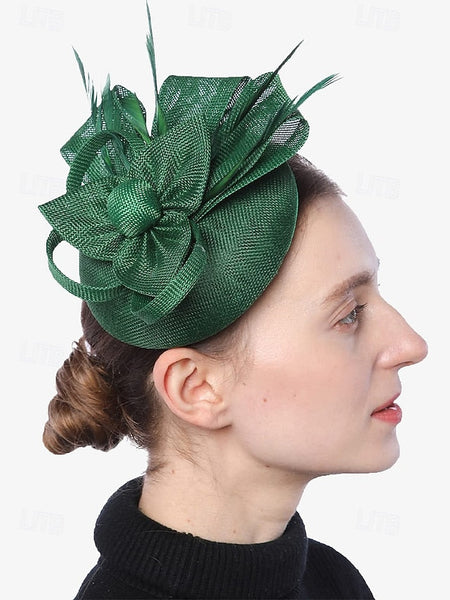 Women's Bow with Feather and Hat Accents Green Fascinator FashionChic