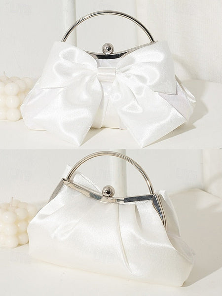 – Evening Bag Elegant Clutch Bow Satin Women's Pearl FashionChic